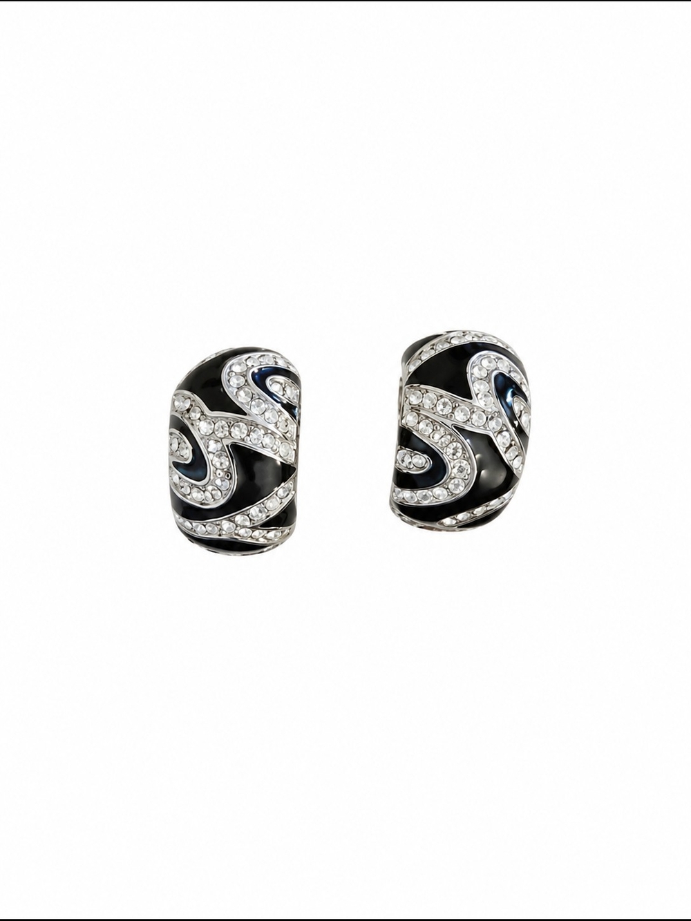Black Crystal Enamel Huggie Earrings